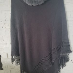 New soft knit faux fur poncho